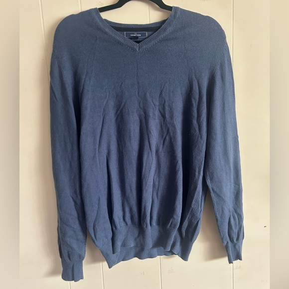 Grafton, size M, Cotton and Cashmere blue long sleeve pullover, V Neck - Picture 2 of 10